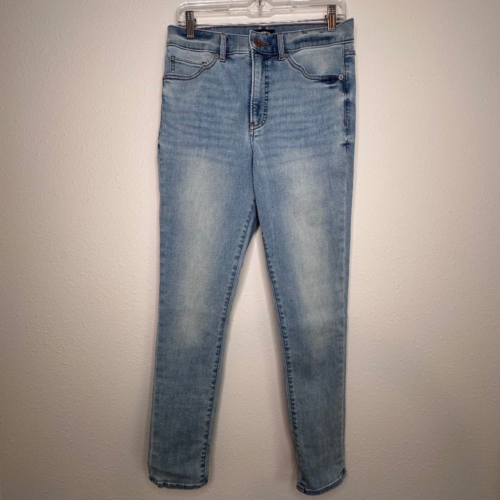 Express High Waisted Light Wash Skinny Jeans,  28" Inseam, Size 10R
